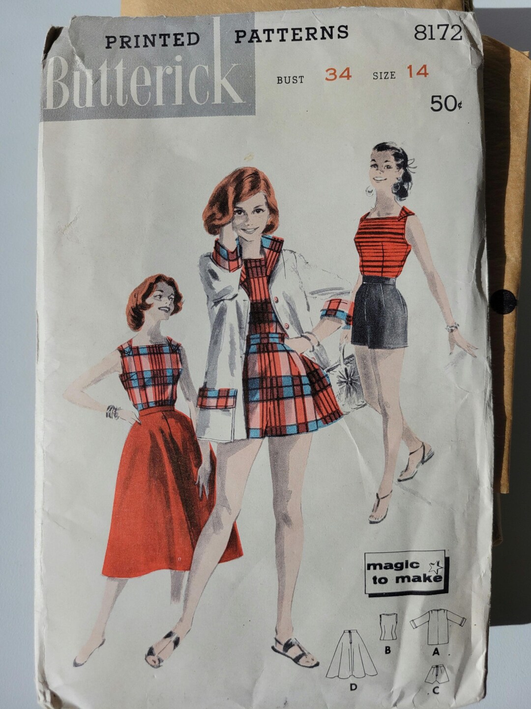 Vintage Ca. 1950s Butterick 8172 Women's Sports Wardrobe Jacket Blouse ...