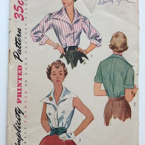Vintage ca. 1952 Simplicity 3941 Women’s Blouse and Cummerbund sewing pattern-2 AVAILABLE-Bust 30” Mostly Cut OR Bust 32” Mostly Uncut