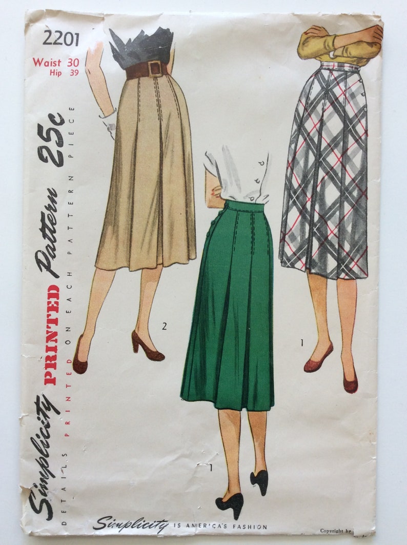 Vintage Ca. 1947 Simplicity 2201 Womens Skirt Sewing - Etsy