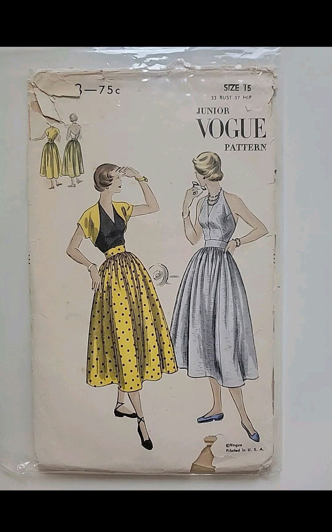 Vintage Ca. 1950s Vogue 3273 Women’s Halter Skirt Bolero Sewing Pattern ...