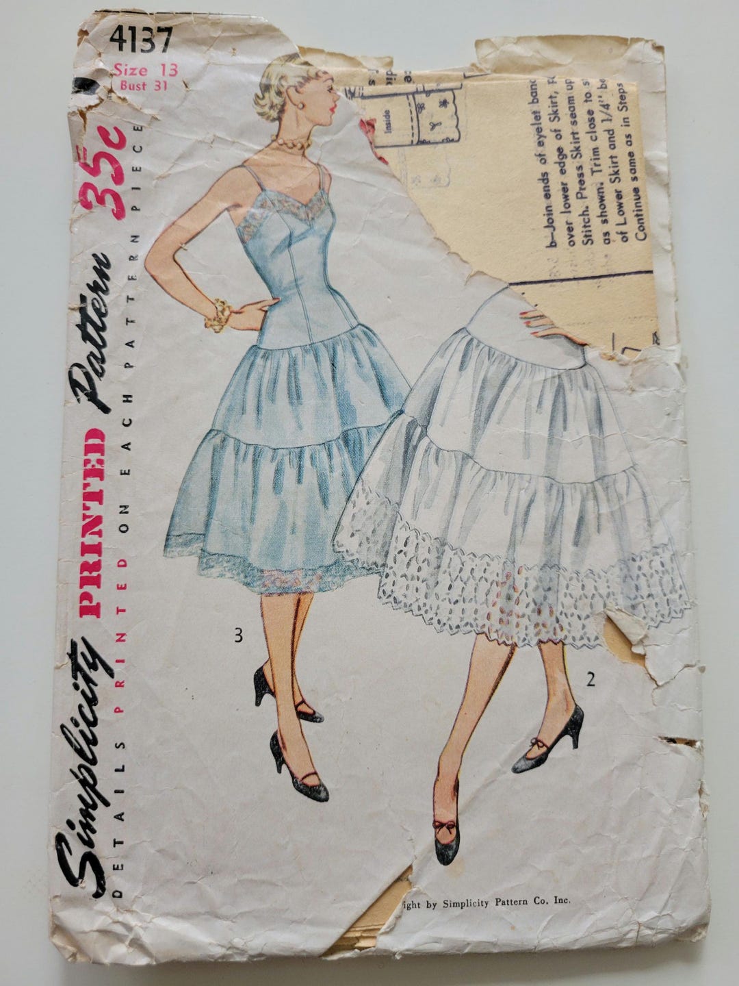Vintage Ca. 1952 Simplicity 4137 Women’s Slip and Petticoat Sewing ...
