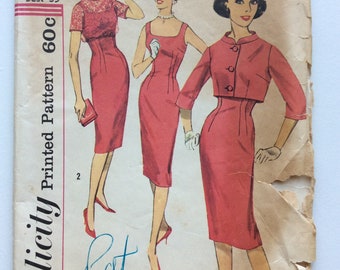 Vintage ca. 1959 Simplicity 3062 Women’s Dress and Jackets sewing pattern- Size 15 Bust 35”- Uncut and complete