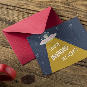 Hai invaso il mio cuore - Divertente biglietto di San Valentino alieno / Modello personalizzabile / DOWNLOAD IMMEDIATO / Biglietto per anniversari o biglietti d'amore