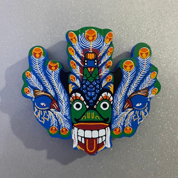 Wooden Sri Lankan Devil Fridge Magnet Handmade Gini Raksha (Fire Demon) Colorfull Décor Ceylon Arts