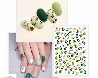 Avocado Fruit Nail Stickers Persea Americana Health Fruit Self-Adhesive Nail Decal Sticker XFSeries