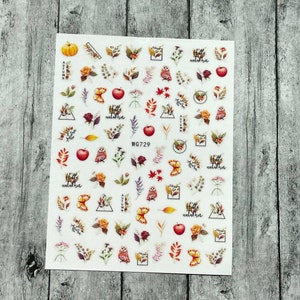 Herbst Nail Art Aufkleber Erntedank Kürbis Herbstlaub Bunt Herbst Pilz Apfel Ernte Eule Rose Selbstklebende Nagelabziehbilder WGSeries