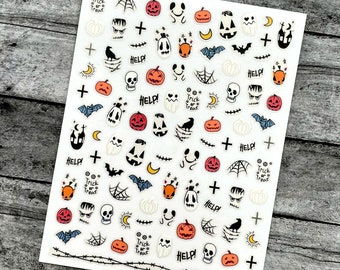 Krähe Halloween Nail Art Aufkleber Monster Zombie Kürbis Schädel Geist Spinnennetz Vampir Hexe Mond Selbstklebende Nagelabziehbilder WGSeries