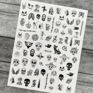 Halloween Scream Face Nail Art Stickers Snake Sugar Skulls Dead Heart Black Cat Skeleton Ghost Monster Self Adhesive Nail Art Decal XHSeries