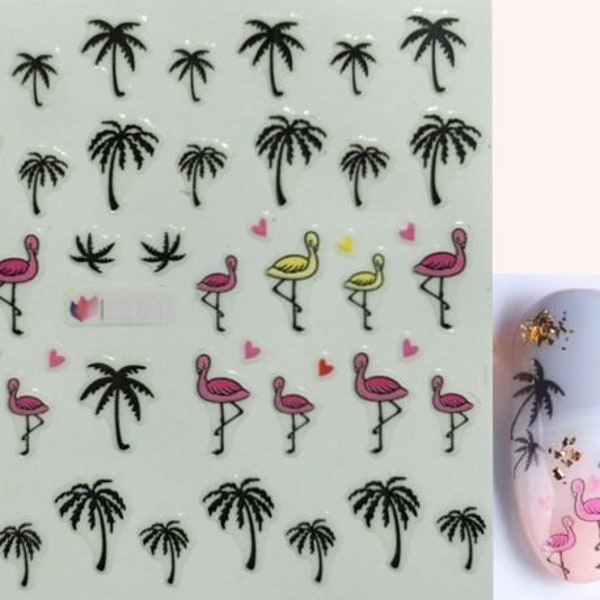 Flamingo Bird Nail Art Stickers Romantic Love Valentine Palm Tree Coco Tree Self Adhesive Nail Art Decals FSeries