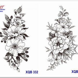 Flower Tattoo Designs Floral Peony Daisy Rose Black Sketch Sunflower Body Temporary Art Tattoo Designs XMQB8