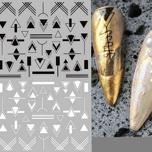 Geometric Shapes Graphic Design Lines Nail Art Stickers Black White Abstract Geometric Shape Figure Self Adhesive Nail Art Decals FSeries