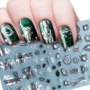 Graphic Nail Geometric Nail Art Stickers Square Circle Heart Star Triangle Abstract Shapes Self Adhesive Nail FSeries