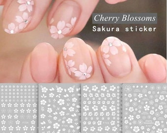 Cherry Blossoms Sakura Nail Art Stickers Spring White Flower Outline Self Adhesive Nail Art Decals FSeries