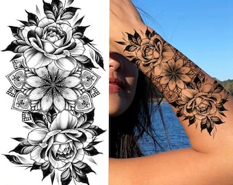 Sunflower Flowers Stars Temporary Tattoo Rose Dragonfly Graphics Peony Daisy Hand Drawn Sketch Floral Body Waist Arm Neck Tattoos BSK4