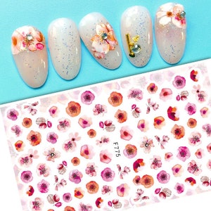 Orange Red Poppy Flower Nail Art Stickers Summer Flowers Blue Cherry Blossom Self Adhesive Nail Art Decals FSeries
