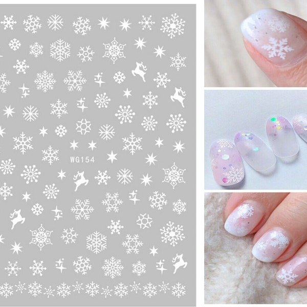 Christmas Nail Art Stickers – White Snowflakes & Reindeer Stags Head (997)