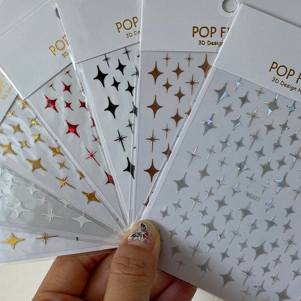 White Star Red Stars Nail Art Stickers Holographic Gold Four Point Star Black Rose Gold Self-Adhesive Nail Art Decals Sticker WGSeries