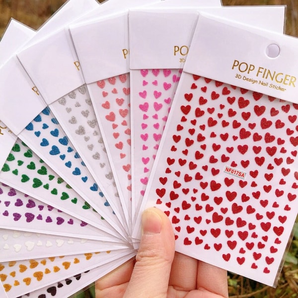 Glitter Heart Nail Stickers Love Hearts Valentine Day Self-Adhesive Nail Art Decals Sticker MeSeries