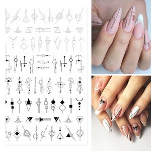 Geometric Shapes Graphic Shapes Nail Stickers Black White Geometric Arrow Triangle Square Circle Lines Self Adhesive Nail Art Decals FSeries