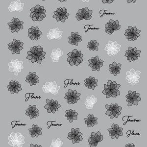 Black White Half Transparent Flower Nail Sticker Partially See Through Skeleton Flowers Glass Flowers Self Adhesive Nail Art Decals MeSeries
