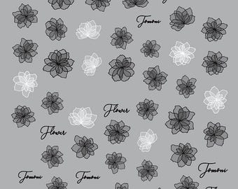Stickers Décalcomanie Pour Nail Art - Bouquet Stylisé Noir, Neuf, Accessoire Ongles