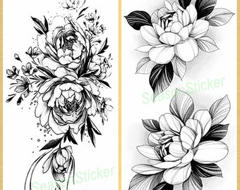 Black Sketch Crescent Moon Flower Butterfly Snake Roses Daisy Sunflower  Leaf Body Waist Arm Neck Temporary Art Tattoos Bkseries 