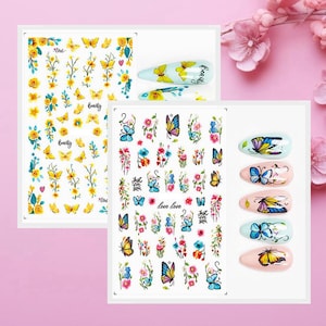 Butterfly Flower Branch Heart Love Colorfull Butterfly Nail Sticker Leaf Flower Daisy Rose Lotus Self Adhesive Nail Art Decals FSeries