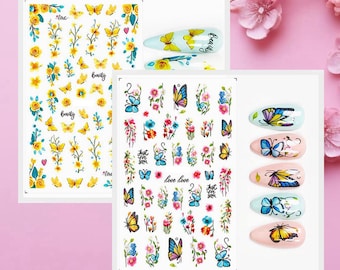 Vlinder Bloem Tak Hart Liefde Kleurrijke Vlinder Nagel Sticker Blad Bloem Daisy Rose Lotus Zelfklevende Nail Art Decals F-series: