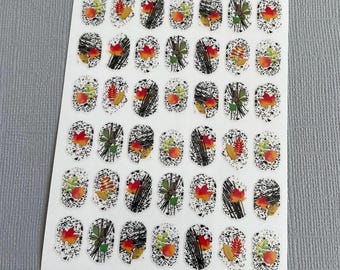 Orange Fall Leaves Nail Art Stickers Thanksgiving Colorful Autumn Black Dots Line Gray Self Adhesive Nail Art Decals WGSeries