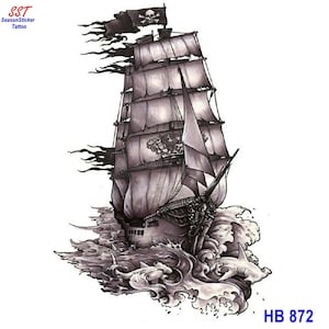 Pirate Ship Boat Koi Fish & Lotus Flower Temporary Body Tattoo Waist Arm Waterproof Art Tattoos TLHB