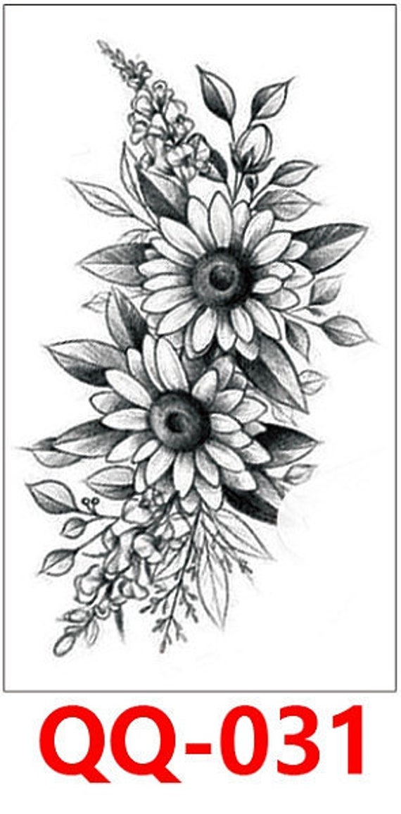 Peony Daisy Flower Tattoo Floral Rose Black Sketch Sunflower