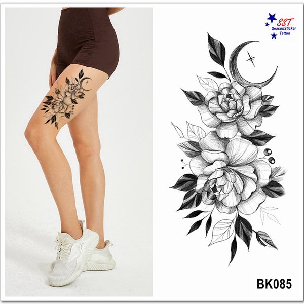 Flowers Crescent Moon Body Tattoos Rose Daisy Sunflower Leaf Branches Butterfly Body Waist Arm Neck Temporary Art Tattoos BKSeries