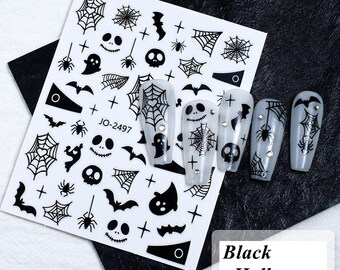 Spider Web Halloween Nail Art Stickers Black Fire Stars Skull Ghost Bat Monster Face Self Adhesive Nail Decal JOSeries