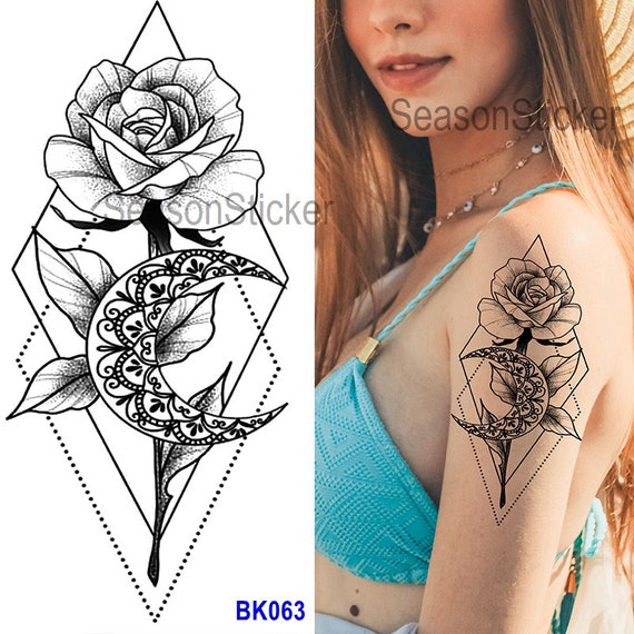 Black Sketch Crescent Moon Flower Butterfly Snake Roses Daisy - Etsy Black Sketch Crescent Moon Flower Butterfly Snake Roses Daisy - Etsy