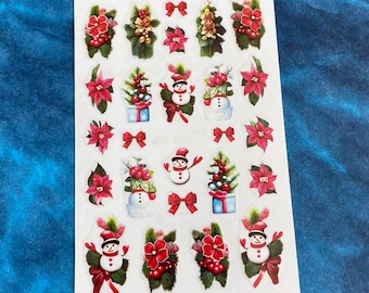 Adesivo per unghie con stelle di Natale rosse, fiocco di neve, albero di Natale, fiocco regalo, fiori di agrifoglio, adesivo autoadesivo per unghie con stelle di Natale, S8CS