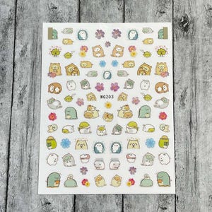 Cute Kawaii Kid Nail Art Stickers Animal Doodle Cat Dinosaur Blue Flower Self Adhesive Nail Art Decals WGSeries
