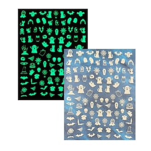 Luminous Halloween Nail Art Stickers Ghost Bat Spider Web Coffin Skull Witch Hat Cat Scream Face Pumpkin Self Adhesive Nail Decals WGSeries
