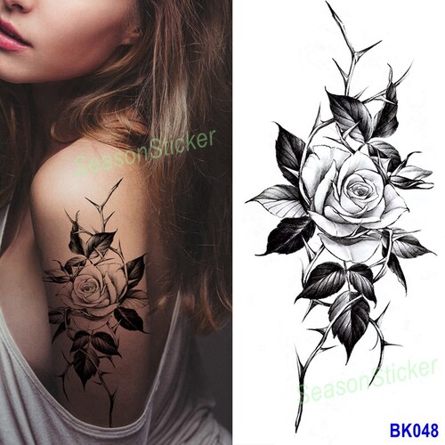 Buy Triangle Flower Tattoo Rose Peony Black Sketch Rose Daisy Online In India Etsy
