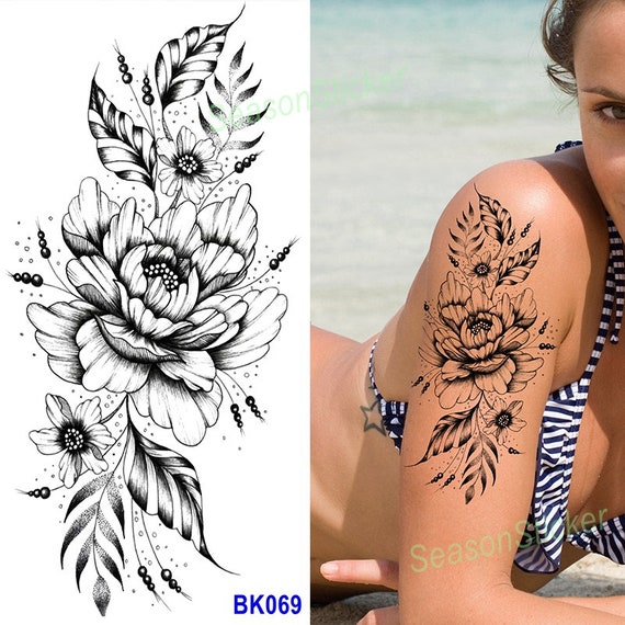 Black Flower Tattoos for Women Girls Fake Tattoo Stickers for Adults Teens  Rose Sunflower Lily Temporary Tattoo Decals on Arm Chest Leg Belly Makeup  Body Decoration Supplies