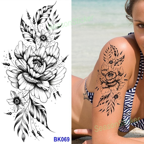 Black Flower Tattoos for Women Girls Fake Tattoo Stickers for Adults Teens  Rose Sunflower Lily Temporary Tattoo Decals on Arm Chest Leg Belly Makeup  Body Decoration Supplies