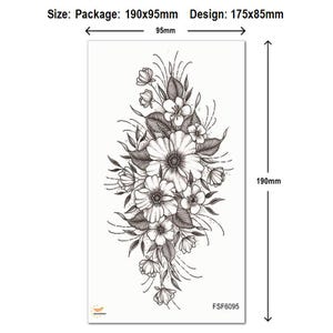Sunflower Flowers Hand Drawing Temporary Tattoos Flower Rose Peony Butterfly Moon Black Sketch Floral Design Body Waist Arm Leg Tattoos FSF6 FSF6095