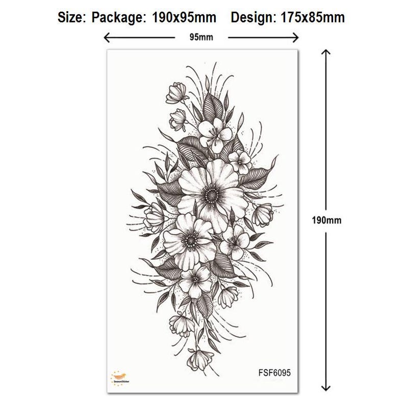 Sunflower Flowers Hand Drawing Temporary Tattoos Flower Rose Peony Butterfly Moon Black Sketch Floral Design Body Waist Arm Leg Tattoos FSF6 FSF6095