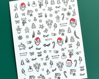 Schwarzer Weihnacht-Nail-Art-Aufkleber Weihnachtsmann Weihnachtsmann Ball Verzierungen Schneeflocke Schlitten-Schneemann-Aufkleber Weihnachtsmann-Aufkleber Weihnachtsmann-Aufkleber WGSerie