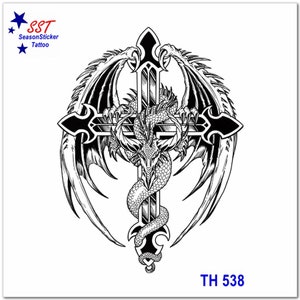Kreuz Drachen Tattoo Dämon Schädel Blut Teufel Körper Arm Temporäre Tattoos TLHB