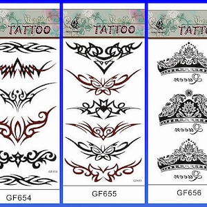 Tribal Armband Stripes Totem Queen Crown Butterfly Flowers Heart Body Waist Arm Neck Temporary Tattoo design Temporary Tattoos GFSeries