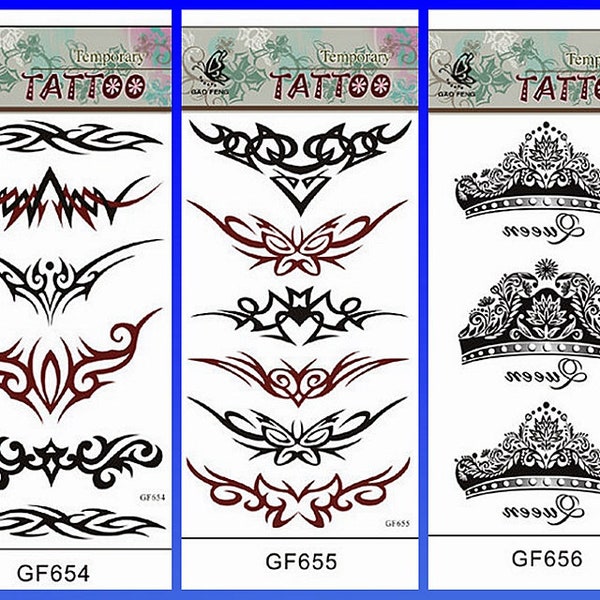 Tribal Armband Stripes Totem Queen Crown Butterfly Flowers Heart Body Waist Arm Neck Temporary Tattoo design Temporary Tattoos GFSeries