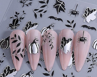 Pompkin Spider Bat Halloween Nail Sticker Leaf Branch Spider Maple Self Adhesive Nail Decal Stickers S8A