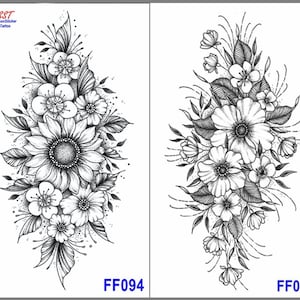 Sunflower Flower Sun Totem Black Sketch Crescent Moon Feather Rose Butterfly Body Waist Arm Neck Temporary Art Tattoos FFSeries