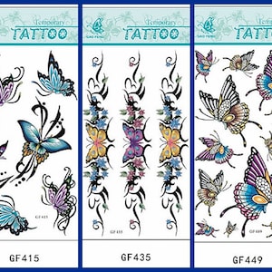 Butterfly Rose Flowers Long Stripes Waist Arm Neck Temporary Body Tattoo Sticker GFSeries