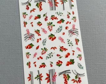 Red Berry Nail Art Stickers Christmas Holly Leaf Fall Orange Maple Oak Self Adhesive Nail FSeries